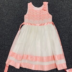 Girls' Pink and Cream Lace Party Dress